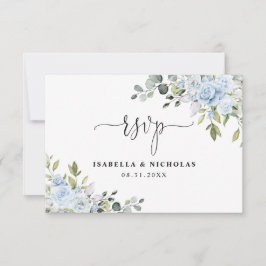 Dusty Blue Floral Eucalyptus Wedding RSVP Card 
