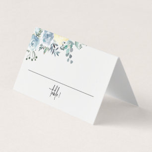 Dusty Blue Floral Greenery Place Card