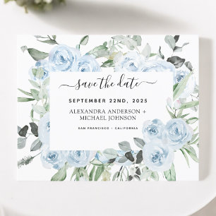 Dusty Blue Floral Greenery Salvar a Data Convite