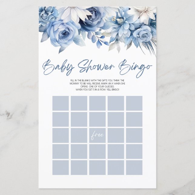 Dusty Blue Floral - Jogo de Chá de fraldas de Bing (Frente)