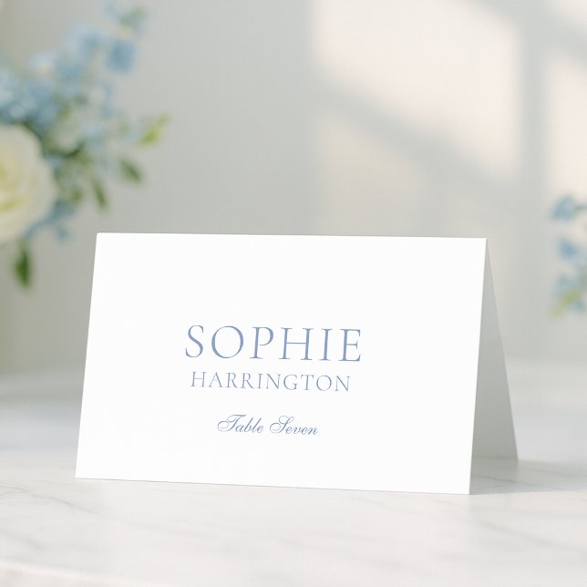 Dusty Blue Floral Monogram Wedding Place Card (Criador carregado)