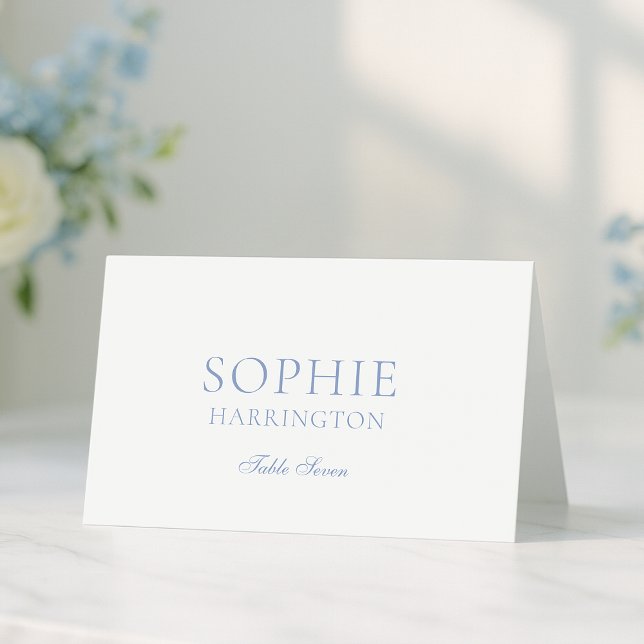 Dusty Blue Floral Monogram Wedding Place Card (Criador carregado)