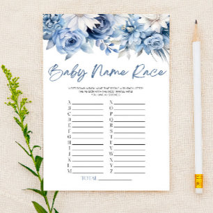 Dusty Blue Floral Name Race Chá de fraldas Game