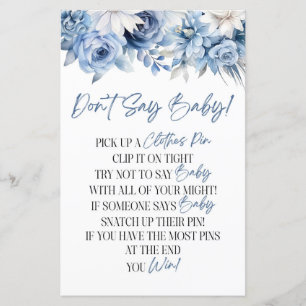 Dusty Blue Floral Não diga jogo de Chá de fraldas