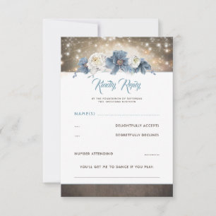 Dusty Blue Floral Rustic Weding RSVP