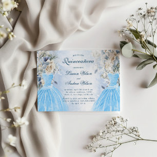 Dusty Blue Floral Twins Quinceañera Convite