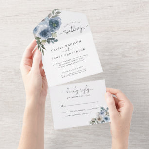 Dusty Blue Floral Watercolor Boho Rustic Casamento