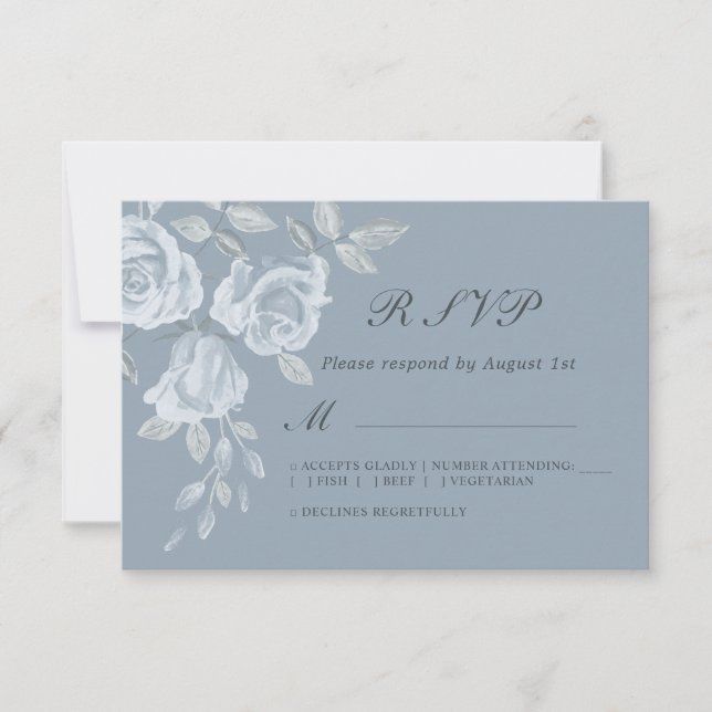 Dusty Blue Floral Watercolor RSVP (Frente)