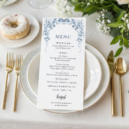 Dusty Blue Floral Wedding Menu | Elegant Bow Roses