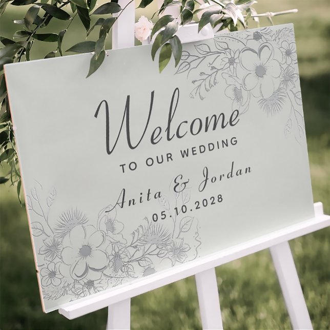 Dusty Blue Floral Weding Poster (Criador carregado)