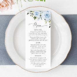 Dusty Blue Flowers, Greenery, Bridal Shower Menu