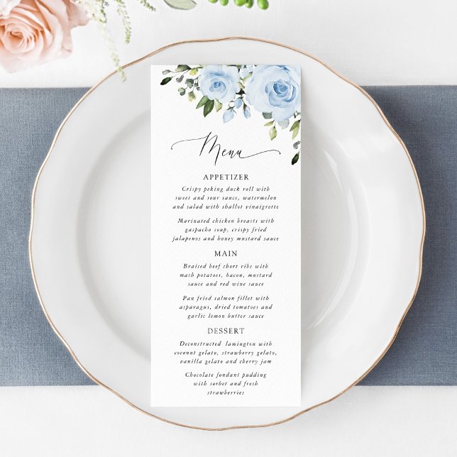Dusty Blue Flowers, Greenery, Bridal Shower Menu (Criador carregado)