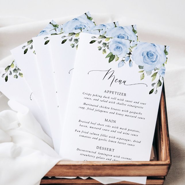 Dusty Blue Flowers, Greenery, Bridal Shower Menu (Criador carregado)