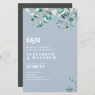 Dusty Blue Greenery Leafy Convite de casamento do