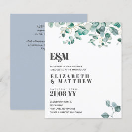 Dusty Blue Greenery Leafy Convite de casamento do 