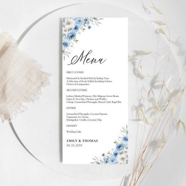 Dusty Blue Ivory Floral Menu (Criador carregado)