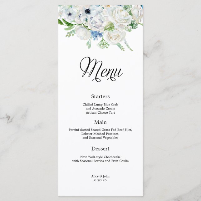 Dusty Blue Ivory Floral Menu (Frente)