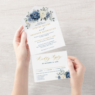 Dusty Blue Marinho Champanhe de marfim Casamento d