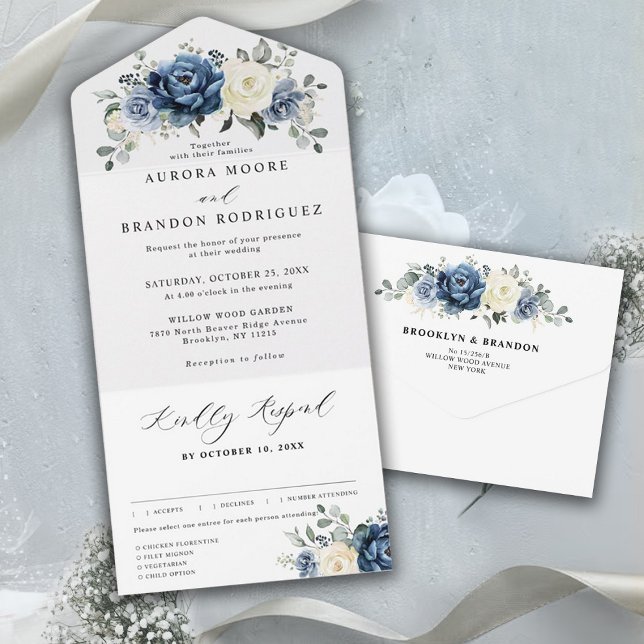 Dusty Blue Marinho Champanhe Ivory Floral Casament (Criador carregado)