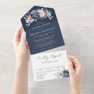 Dusty Blue Mauve Rosa Rosa Slate Floral Casamento 