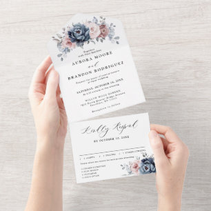 Dusty Blue Mauve Rosa rosa Slate Floral Casamento