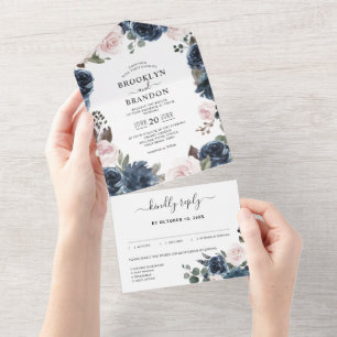 Dusty Blue Mauve Rosa rosa Slate Floral Casamento