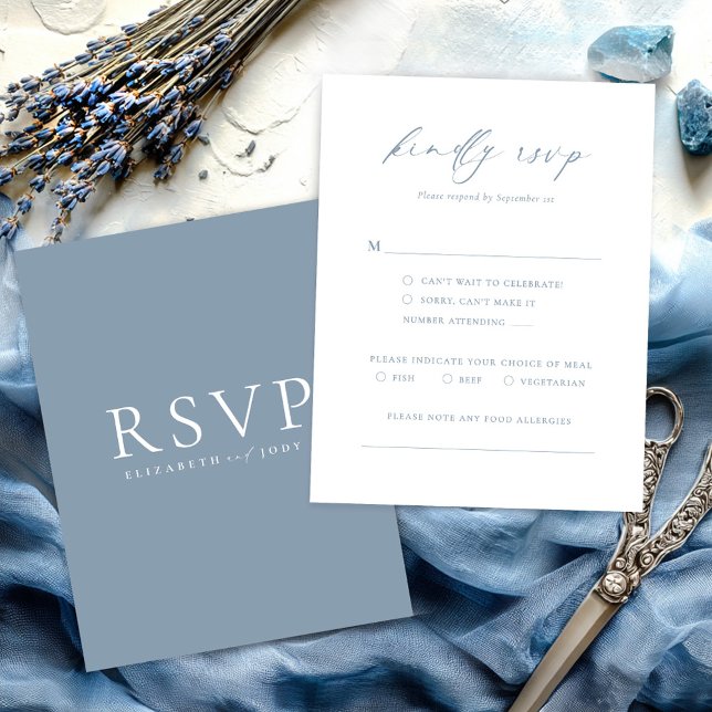 Dusty Blue Minimalist Wedding RSVP Card (Criador carregado)