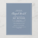 Dusty Blue Modern Budget Bat Mitzvah Convite<br><div class="desc">Um simples convite do Bat Mitzvah moderno **POR FAVOR LEIA ANTES DE COMPRAR** Nossa pequena faixa de artigos de papelaria orçamentária mede 4, 5" x 5, 6" e dentro A6 ajustado, que estão disponíveis em todos os tipos de cores em sua loja de papelaria local ou você pode adicionar brancos...</div>