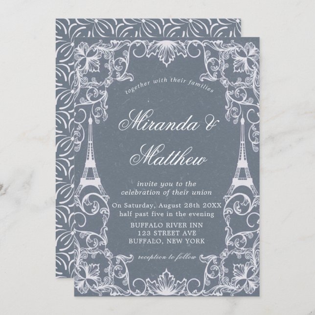 Dusty Blue Paris França Theme Wedding (Frente/Verso)