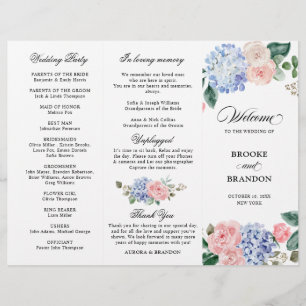 Dusty Blue Pastel Pink Hydrangeas Weding Program
