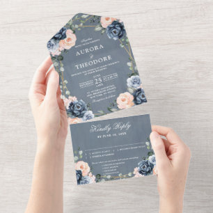 Dusty Blue Peach Blush Casamento Geométrico Floral