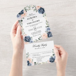 Dusty Blue Peach Blush Floral Geométrico Al
