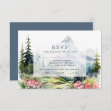 Dusty Blue Primavera Mountain Weding RSVP Card