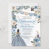 Dusty Blue Rosa Rustic Country Quinceañera Convite