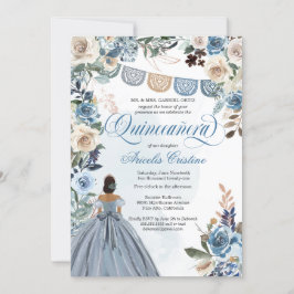 Dusty Blue Rosa Rustic Country Quinceañera Convite
