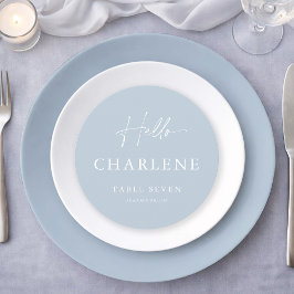 Dusty Blue Round Wedding Place Card & Menu 
