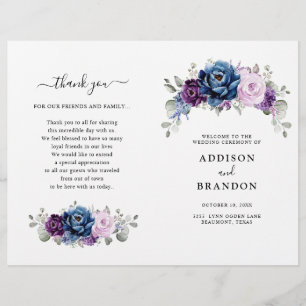 Dusty Blue Roxo Lilac Blooms Programa de Casamento
