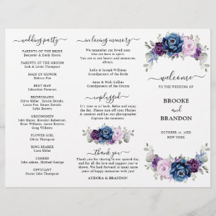 Dusty Blue Roxo Lilac Blooms Programa de Casamento