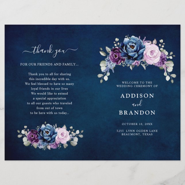 Dusty Blue Roxo Lilac Blooms Programa de Casamento (Frente)