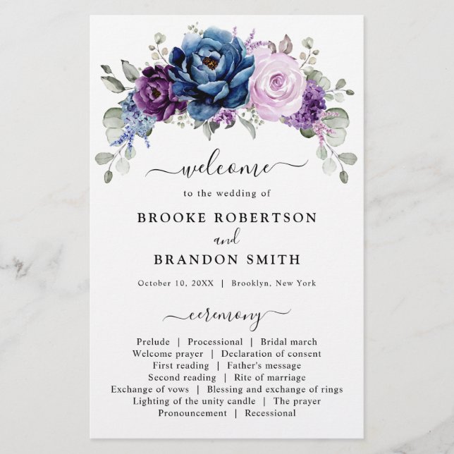 Dusty Blue Roxo Lilac Blooms Programa de Casamento (Frente)