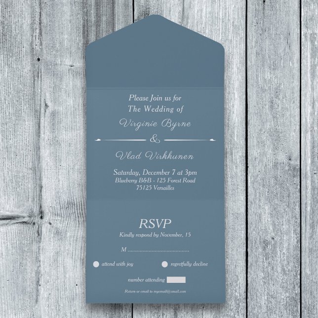 Dusty Blue RSVP Casando Tudo Em Um Convite (Dusty Blue RSVP Wedding All In One Invitation)