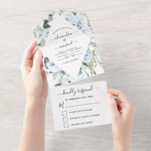 Dusty Blue - RSVP de Casamento Floral Verde Sage