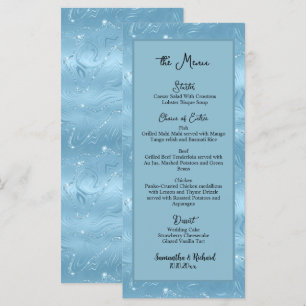 Dusty Blue Silver Glitter 4x9" Menu de Casamento