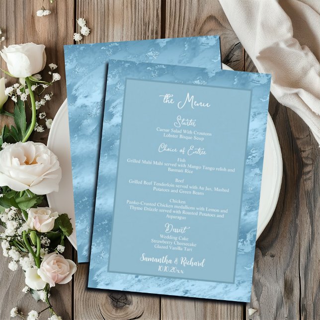 Dusty Blue Silver Marble Glitter 5x7" Menu de Casa (Criador carregado)