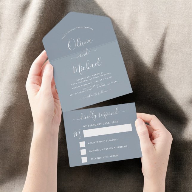 Dusty Blue Simple Weding Modern Typografia RSVP (Criador carregado)