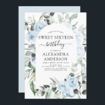 Dusty Blue Sweet Sessenta Convite de aniversário<br><div class="desc">Rosas Florais Dusty Blue e Eucalyptus Botanical Greenery Watercolor Primavera ou Summer Sweet Sesseis Convites de festas de aniversários - inclui uma bela e elegante tipografia com flores botânicas tropicais modernas e verde para a doce celebração 16.</div>