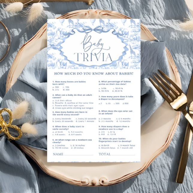 Dusty Blue Toile Safari Animais Bebê Trivia (Criador carregado)