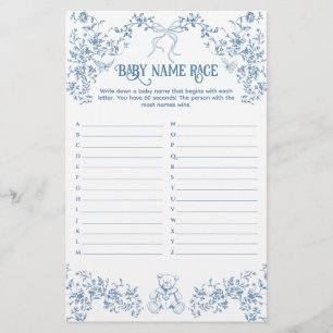 Dusty Blue Vintage Floral Baby Name Race Game