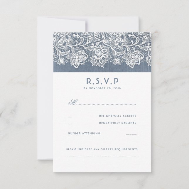 Dusty Blue Vintage Lace Weding RSVP (Frente)