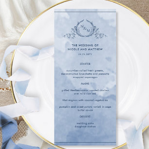 Dusty Blue Watercolor Menu Casamento Monograma